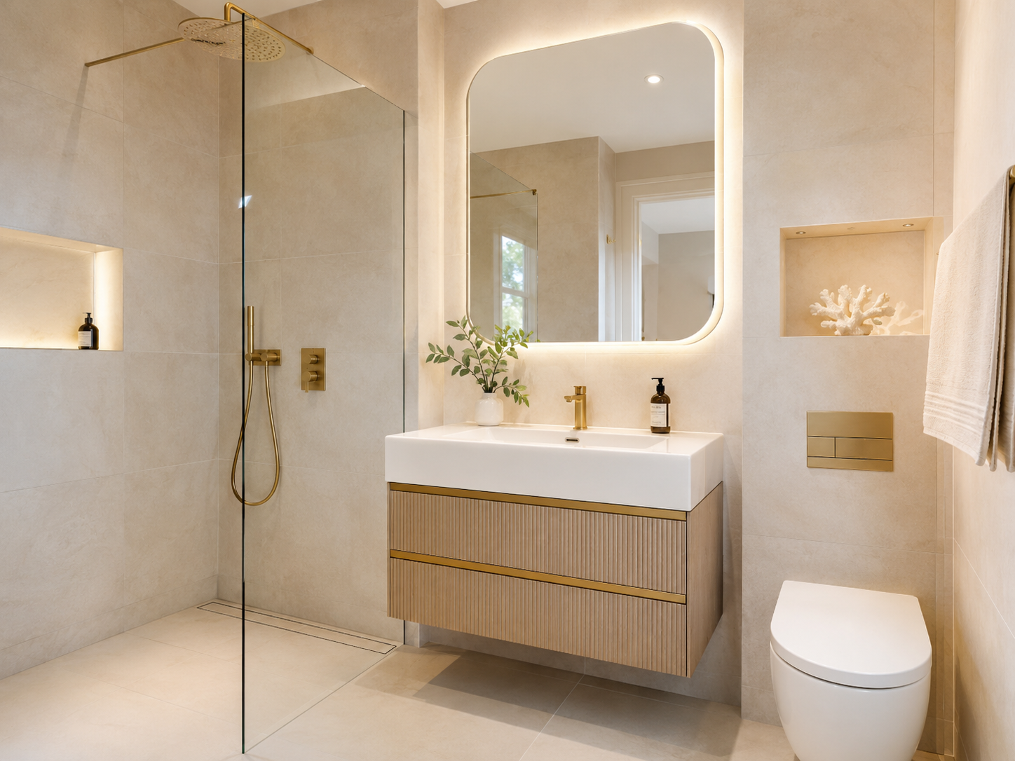 Modern cream bathroom renovation